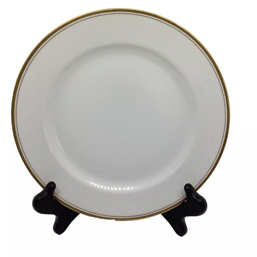 Haviland Limoges France Luncheon Plate Coupe H1415 White/Gold Trim & Inner Ring